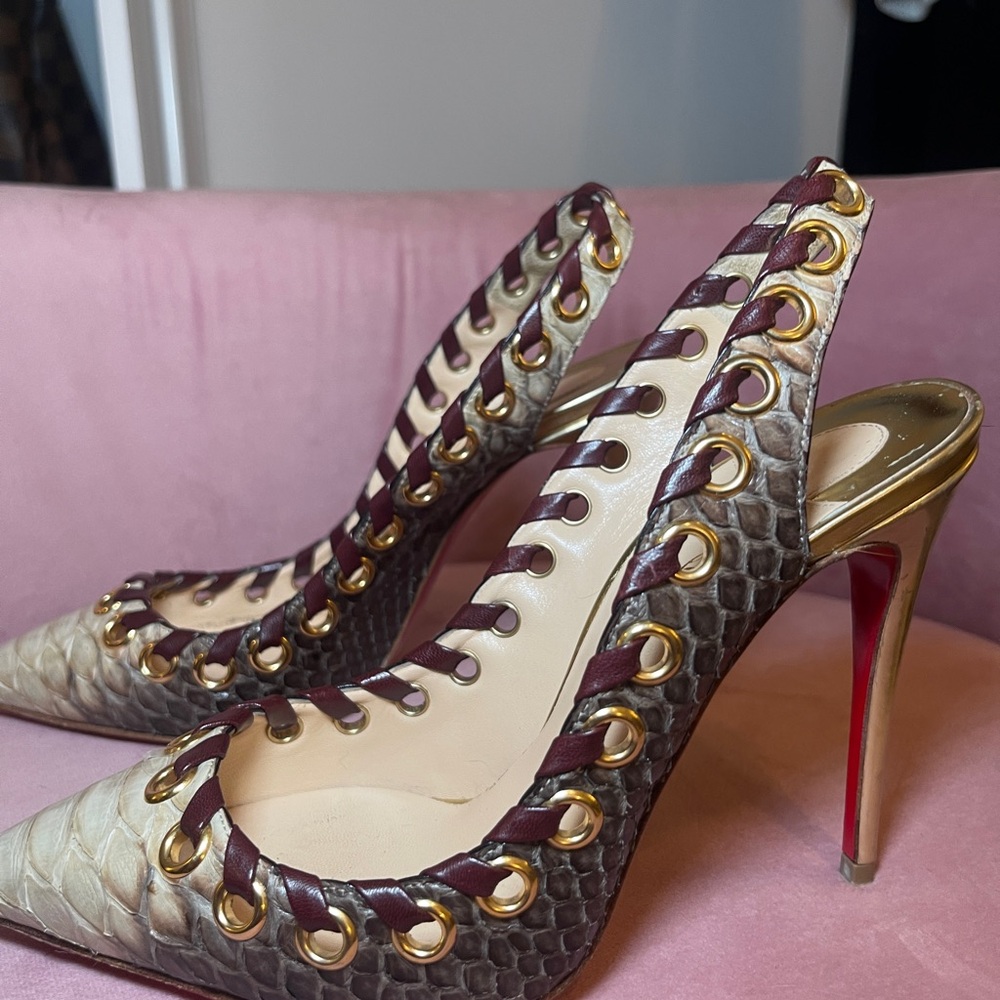 Christian Louboutin Ostri Python Snakeskin Slingback Pump 36